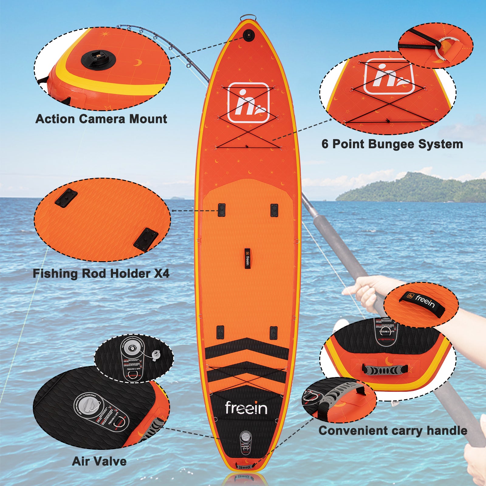 fishing rod holder for inflatable paddle board Freein 12' Inflatable Fishing SUP | Fishing SUP Boards | Inflatable Fishing Paddle Board | Fishing ISUP